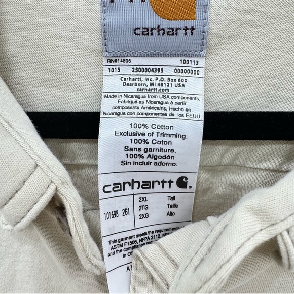 Men's Fire Resistant Long Sleeve Button Down Collar Shirt Khaki, XXL Carhartt - Picture 2 of 6